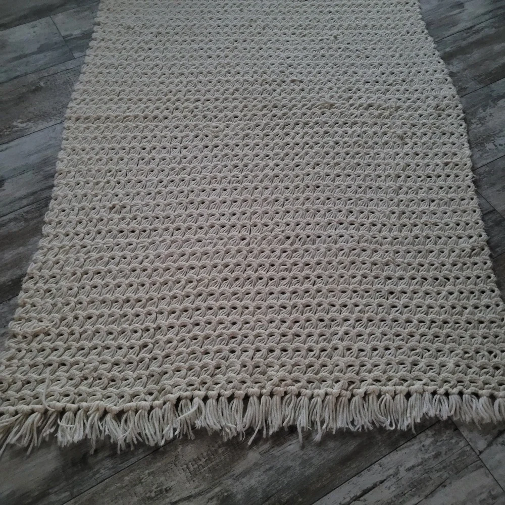 Handmade Chunky Cable Crochet‎ Blanket Off White Ivory Throw Large 39